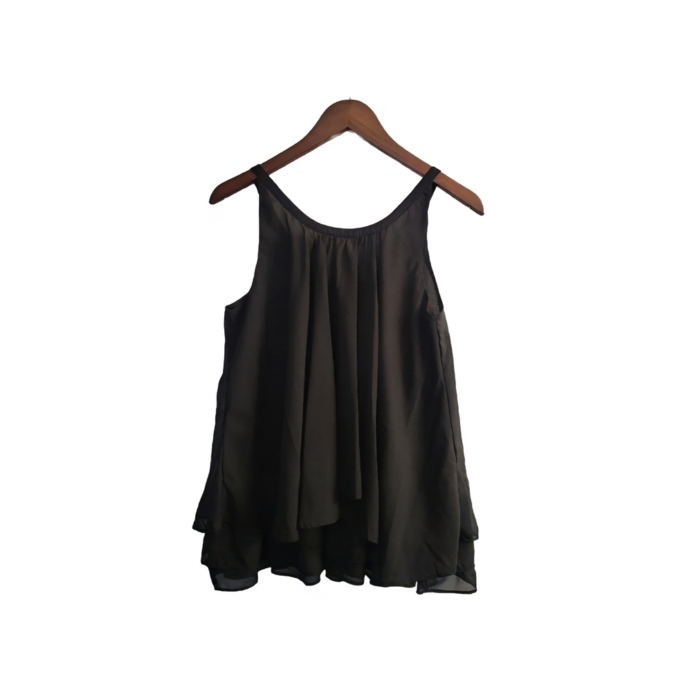 CECICO Size M Black Sheer Chiffon Layered Sleeveless Blouse - Picture 2 of 6